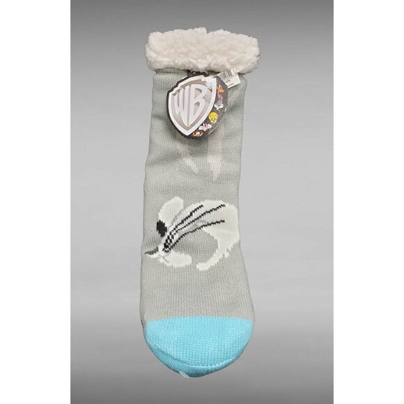 Bugs Bunny Slipper Socks Looney Tunes Sherpa Lined No Slip Grip Adult One Size - Picture 2 of 8